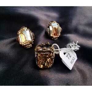 Vintage Large Rhinestone SORRELLI Signed Jewelry Set Ring and Earrings